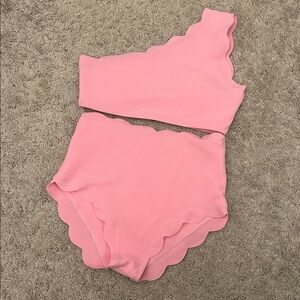 Pink scallop one shoulder swimsuit
